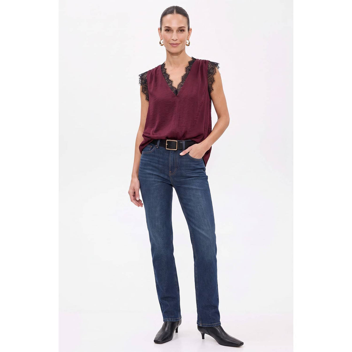 Neck Lace Trim Sleeveless Blouse