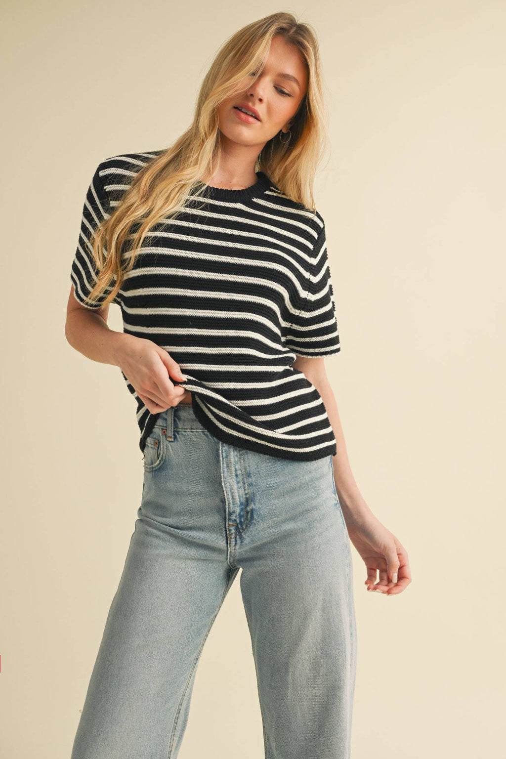 Short Sleeve Striped Sweater Top