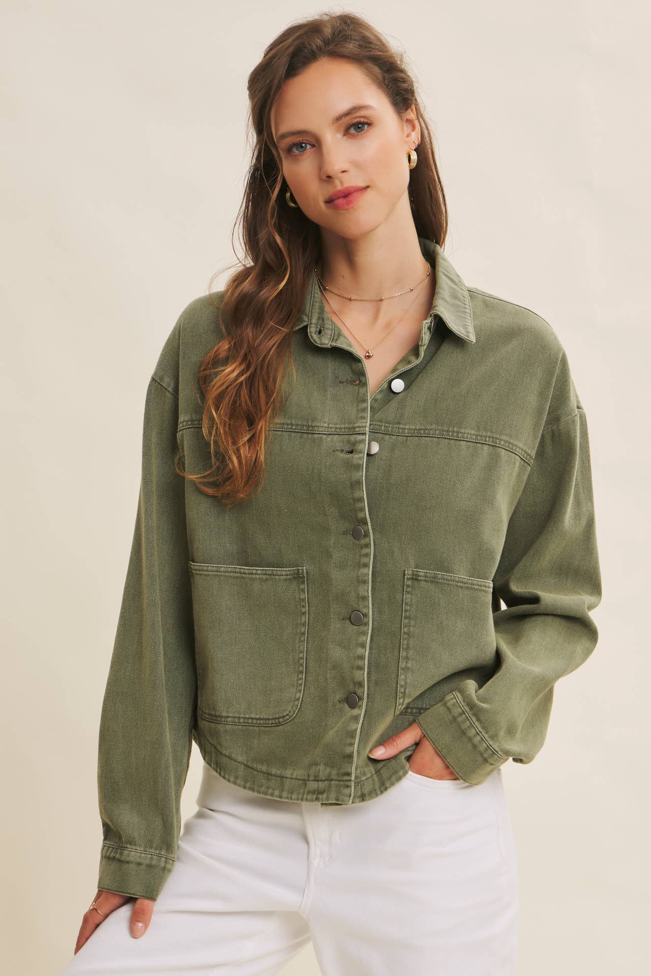 Washed Cotton Twill Utility Jacket In Oversized Fit