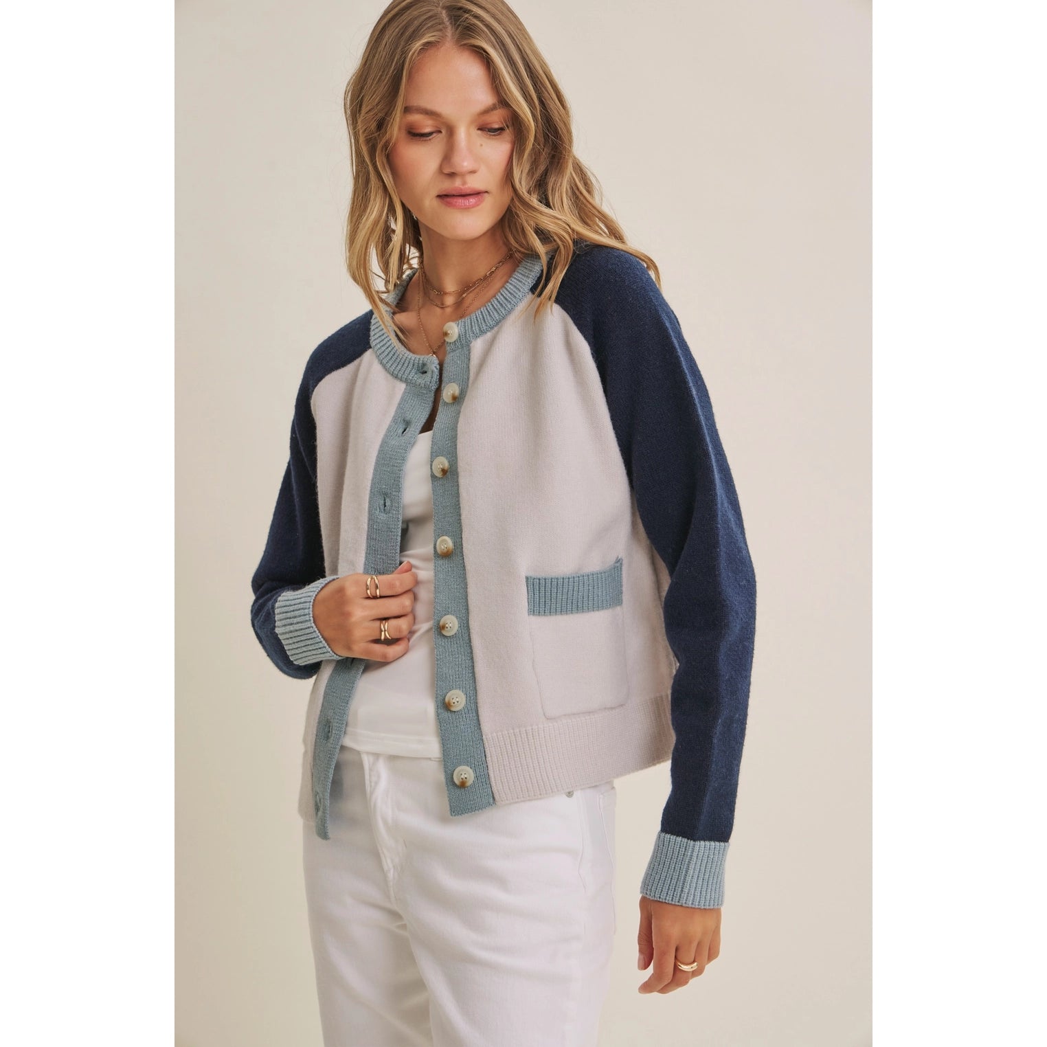 Morning Light Cafe Wool Blend Color Block Cardigan