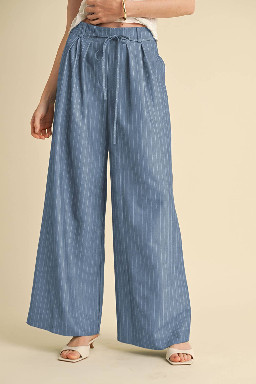 Wide Leg Pinstripe Trousers
