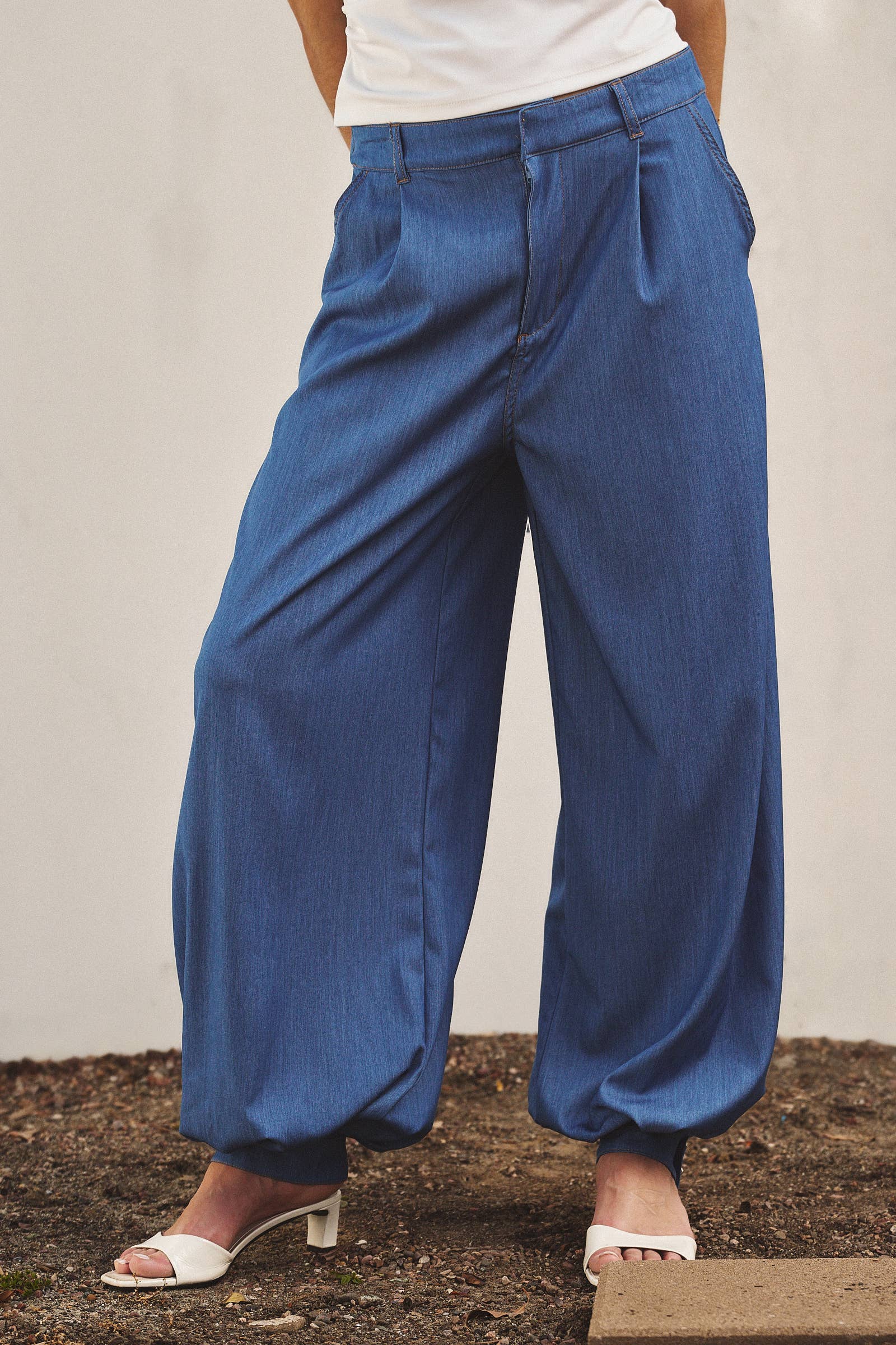 Soft Chambray Wide Leg Barrel Pants