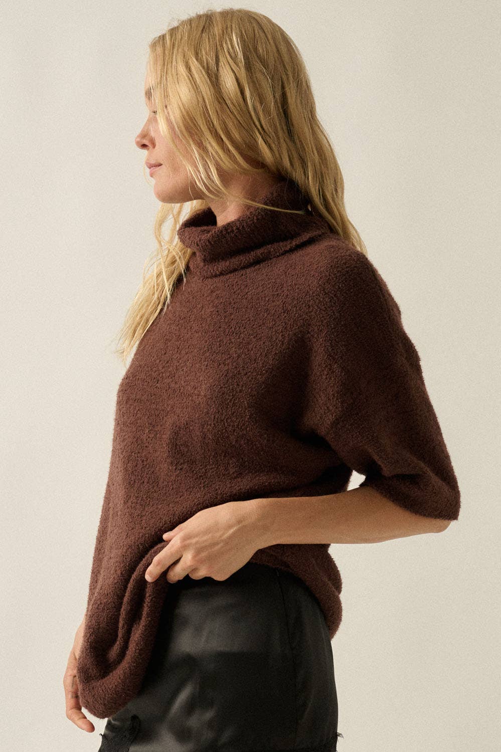 Short-Sleeve Cowl-Neck Sweater