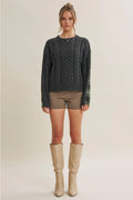 Woodland Plaid Back Cable Knit Sweater Top