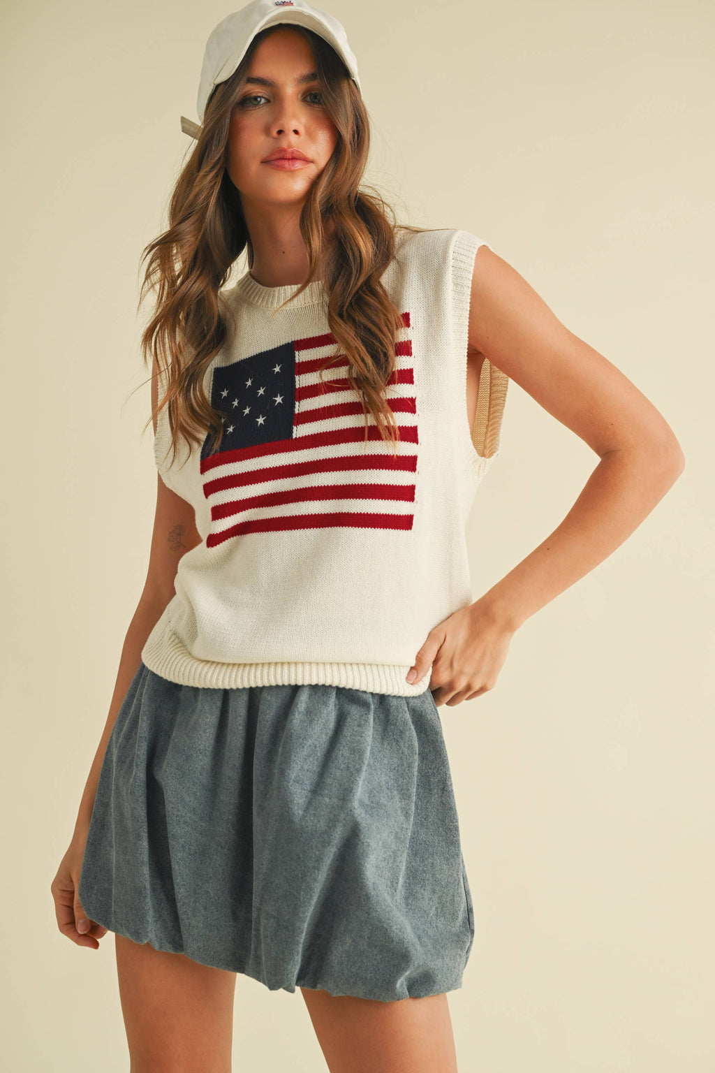 USA FLAG SLEVELESS KNIT PULLOVER SWEATER
