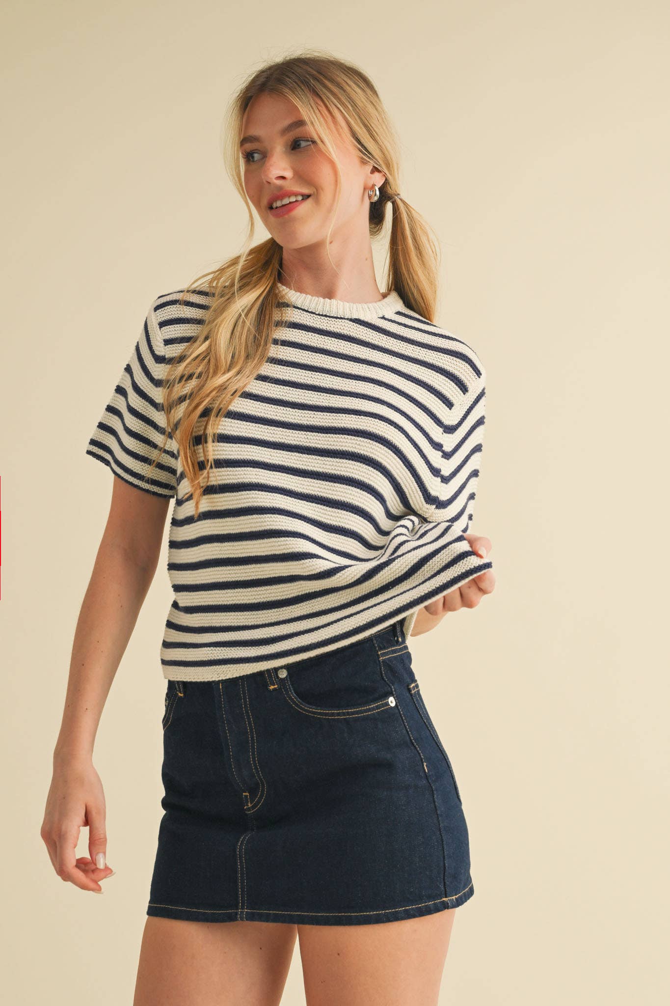Short Sleeve Striped Sweater Top