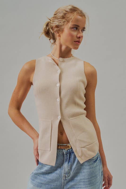 Button-Front Sweater Vest
