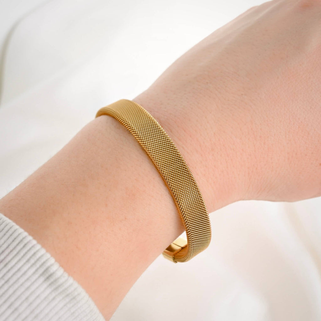 Mesh Cuff Bracelet - Tarnish-Free Gold Mesh Bangle