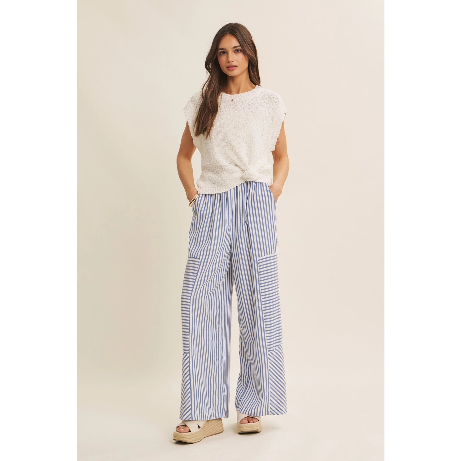 Textured Strip Wide Leg Pants