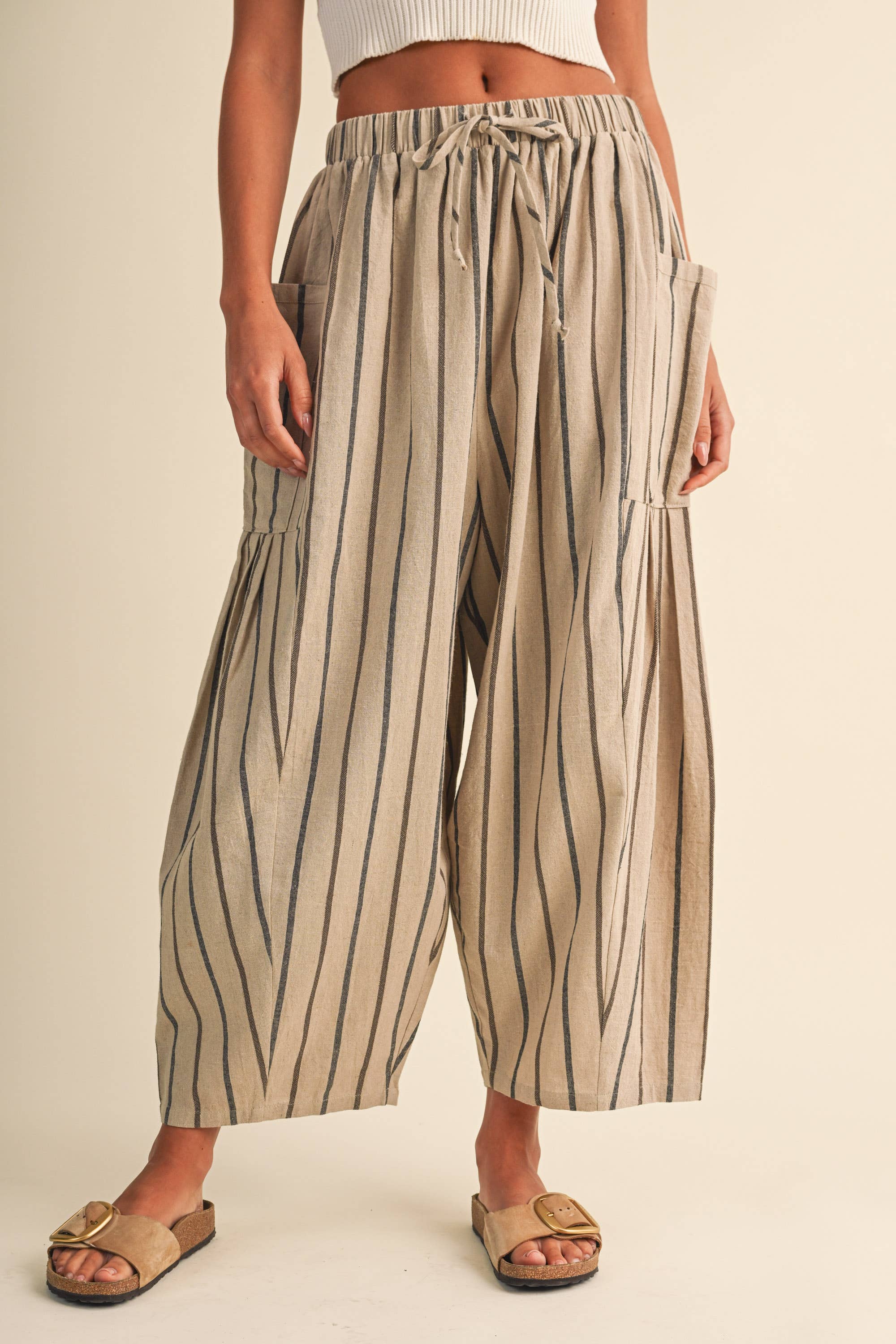 Striped Side Pocket Cropped Pant
