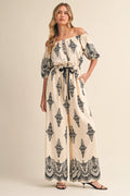 Boarder Printed Off Shoulder Jumpsuit