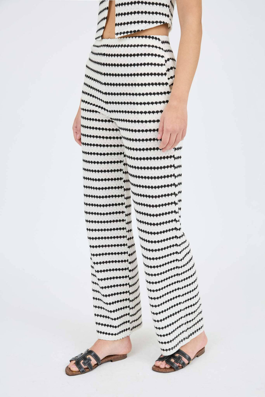 Stripe Knit Vest Top and Wide Leg Bottoms Set