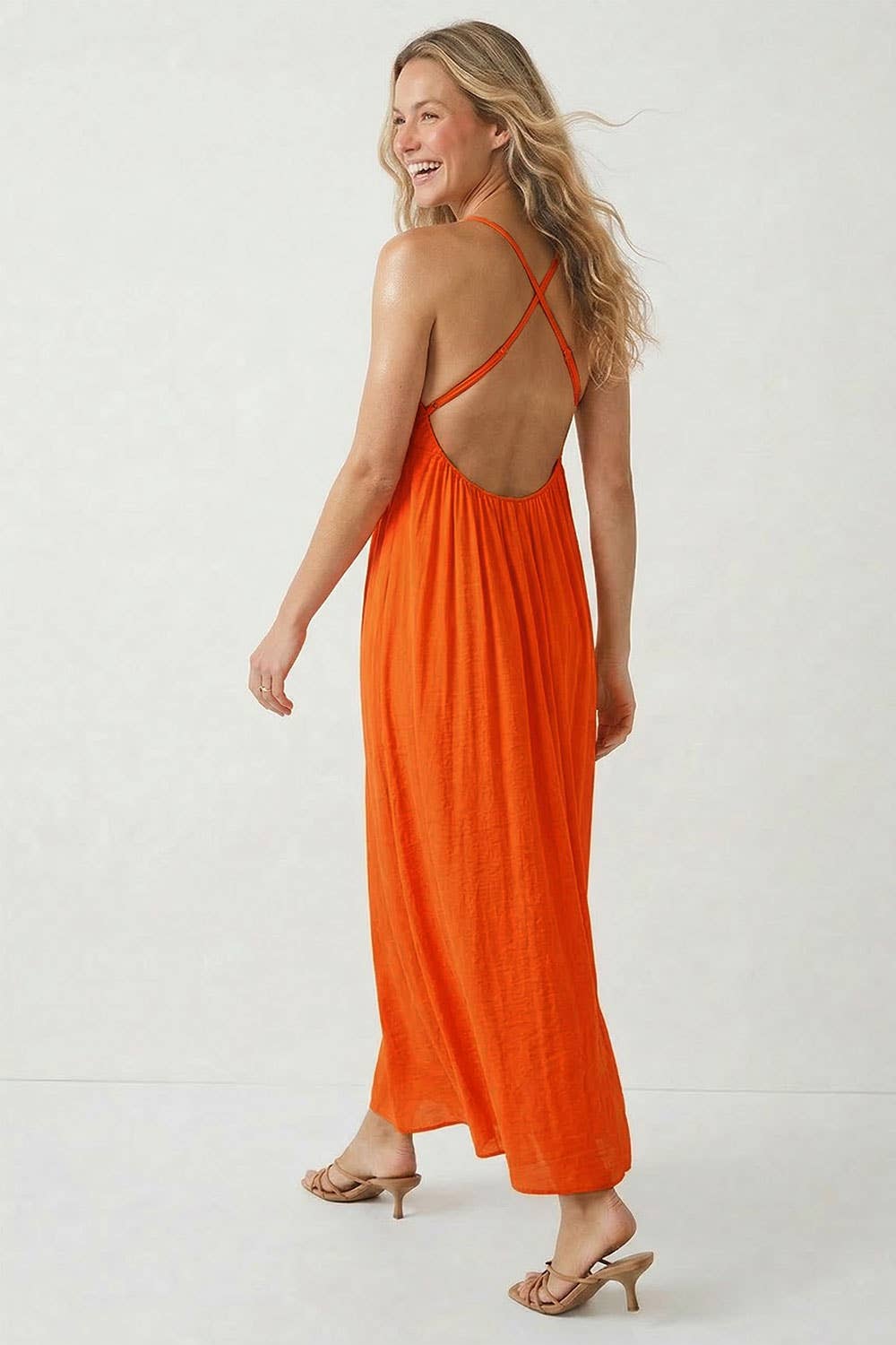 Open Back  V-Neck Maxi Dress