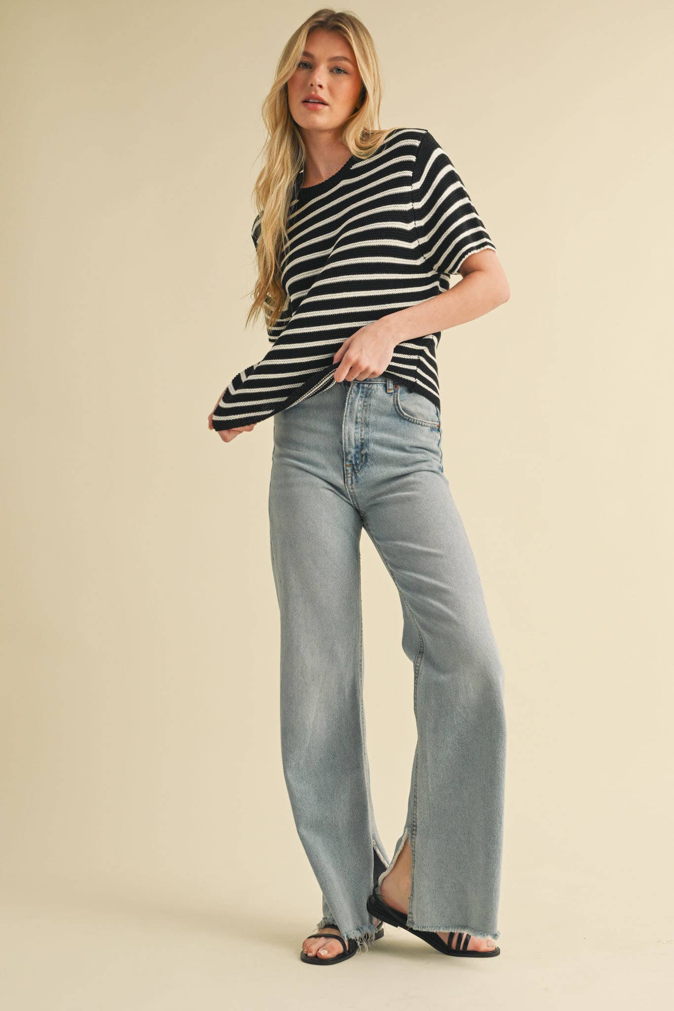 Short Sleeve Striped Sweater Top