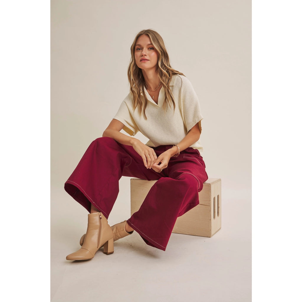Modern Contrast Stitch Stretchy Cotton Twill Pants