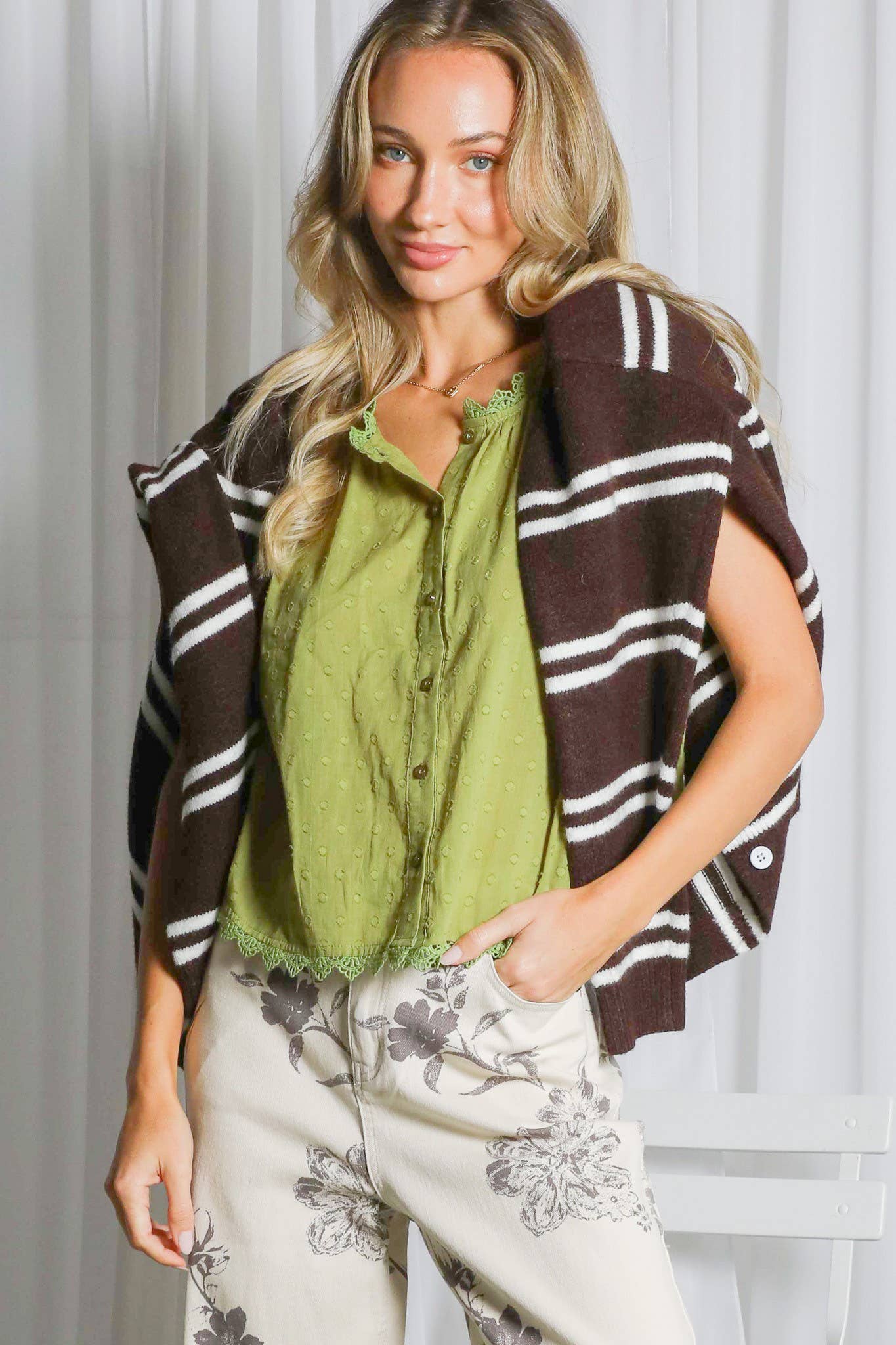 Lace Edge Sleeveless Swiss Dot Top