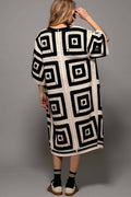 Geometric Crochet Midi Length Open Front Cardigan