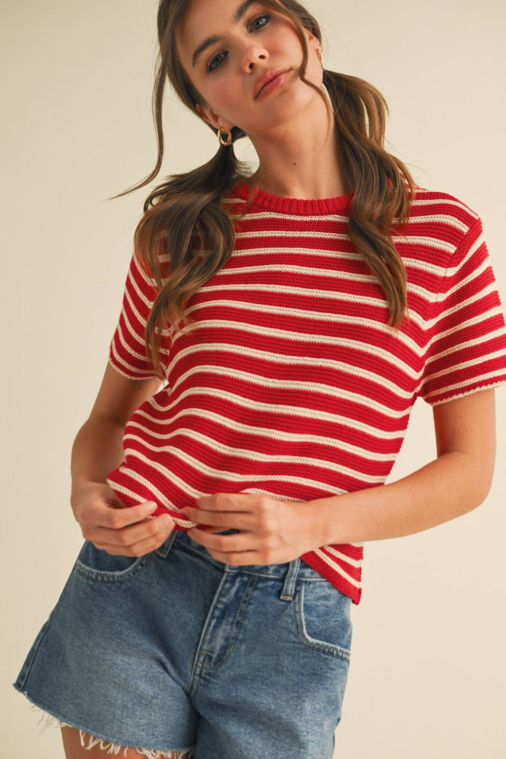 Short Sleeve Striped Sweater Top