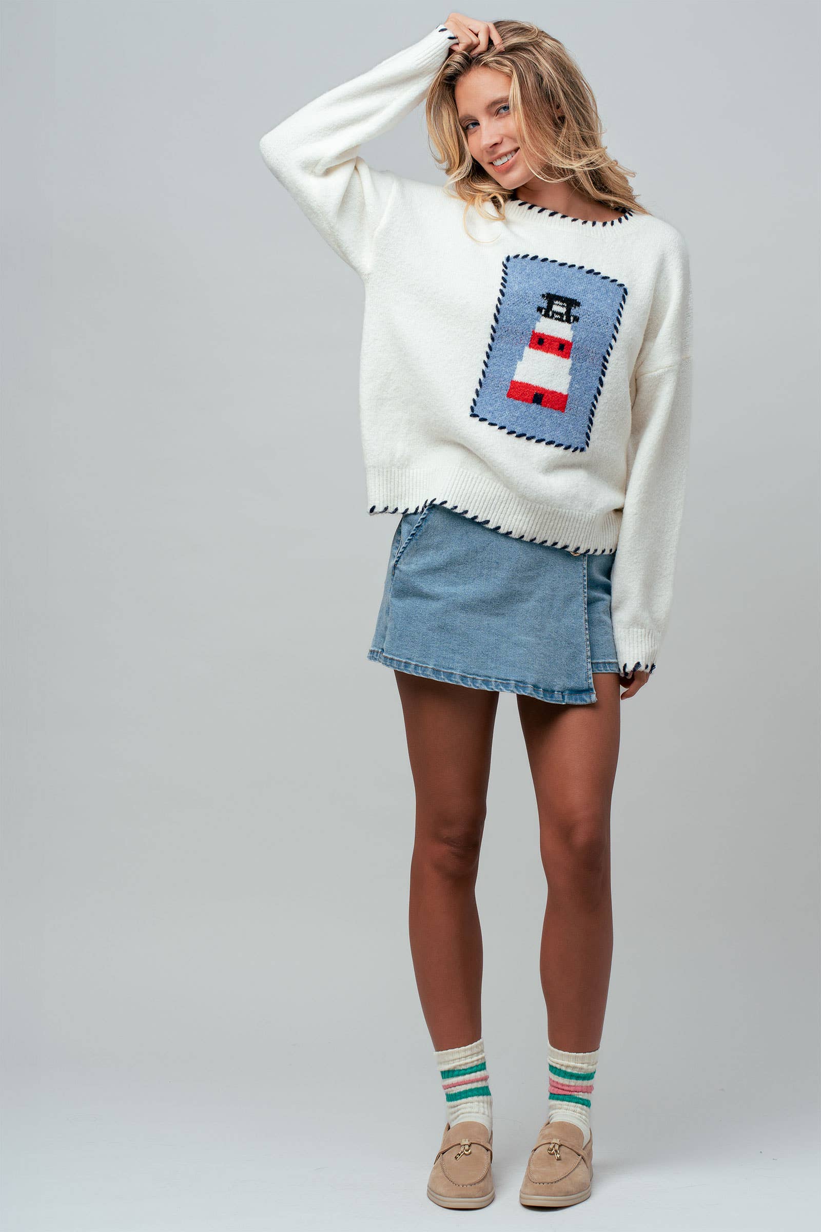 Gold Button Front Denim Skort