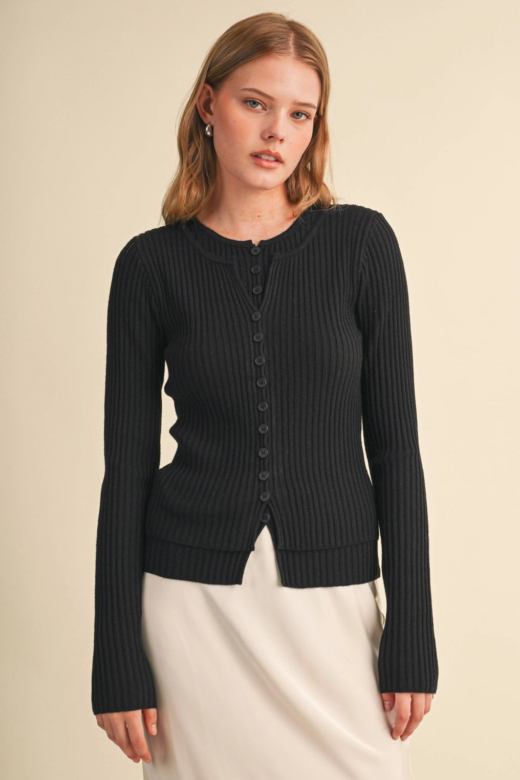 Ribbed Layered Sweater Cardigan
