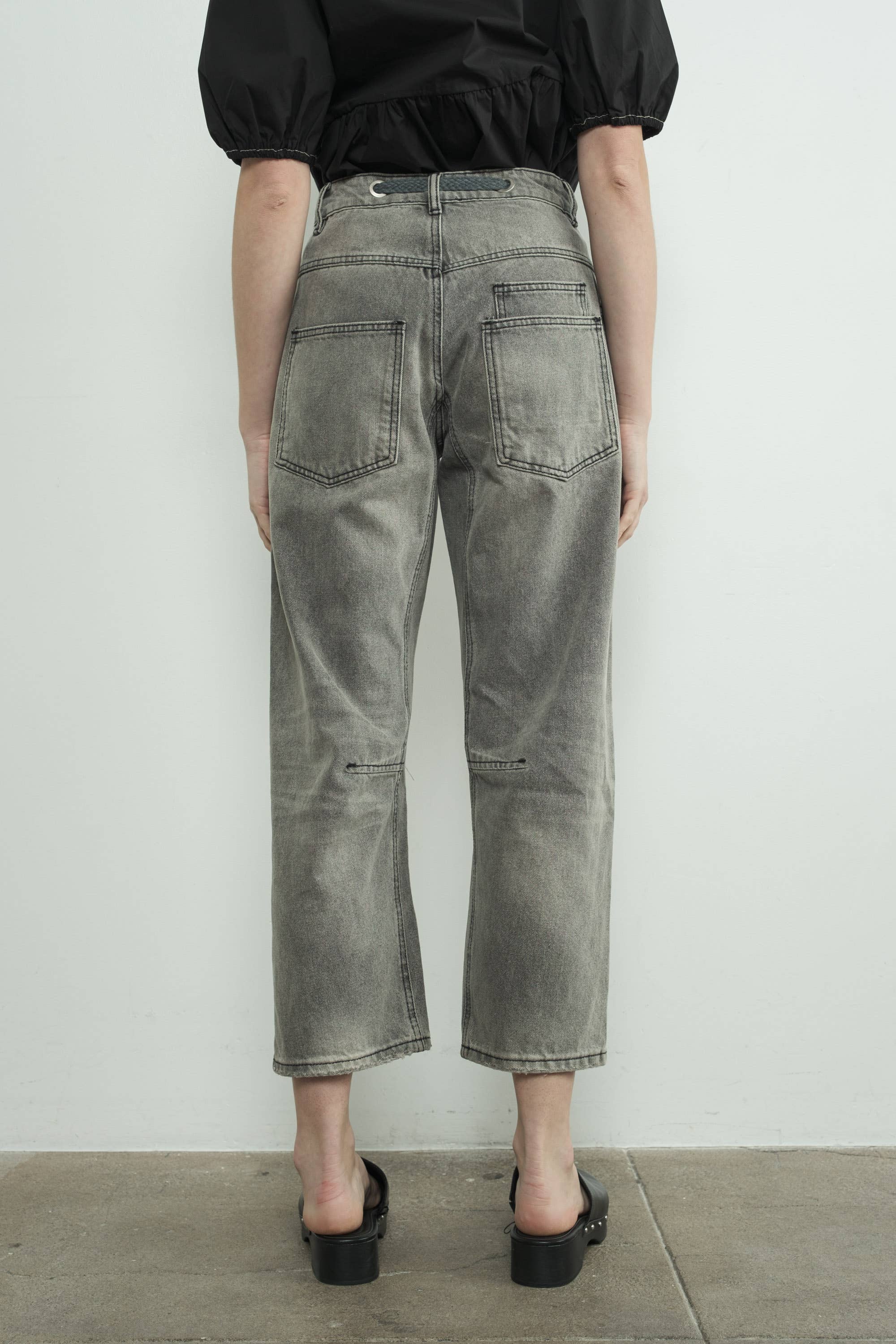 Barrel Denim Pants With Eyelet Waist