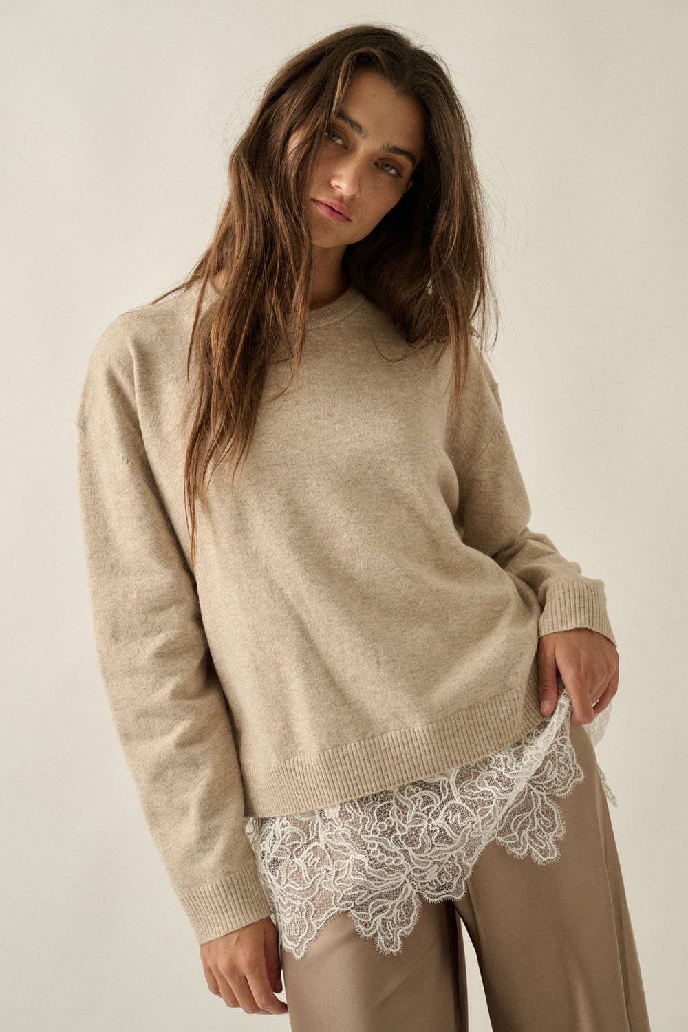 Lace Layered Hem Sweater