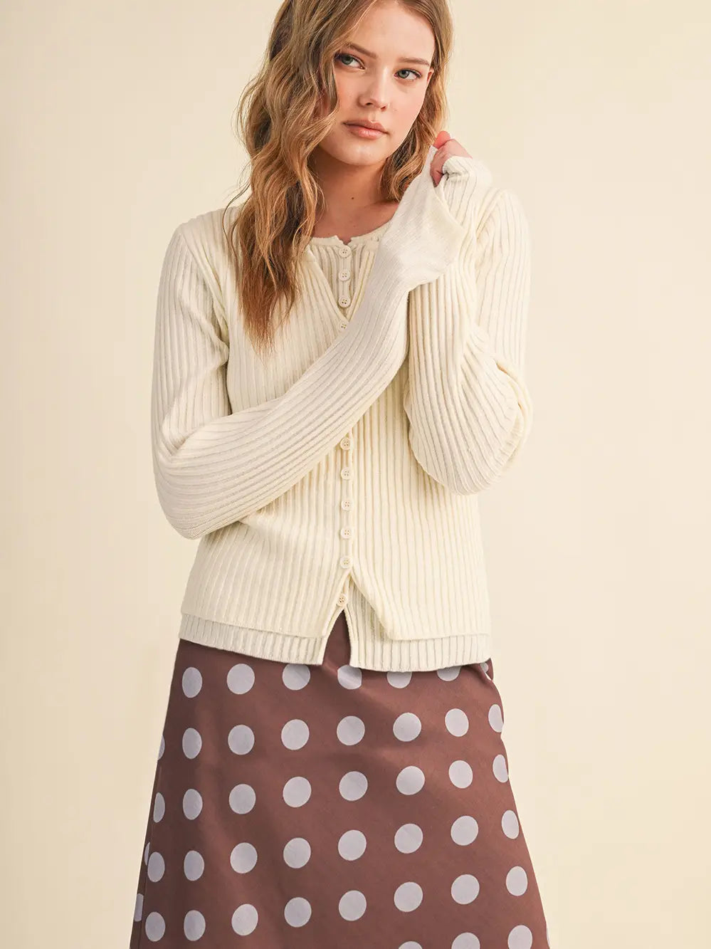 Ribbed Layered Sweater Cardigan