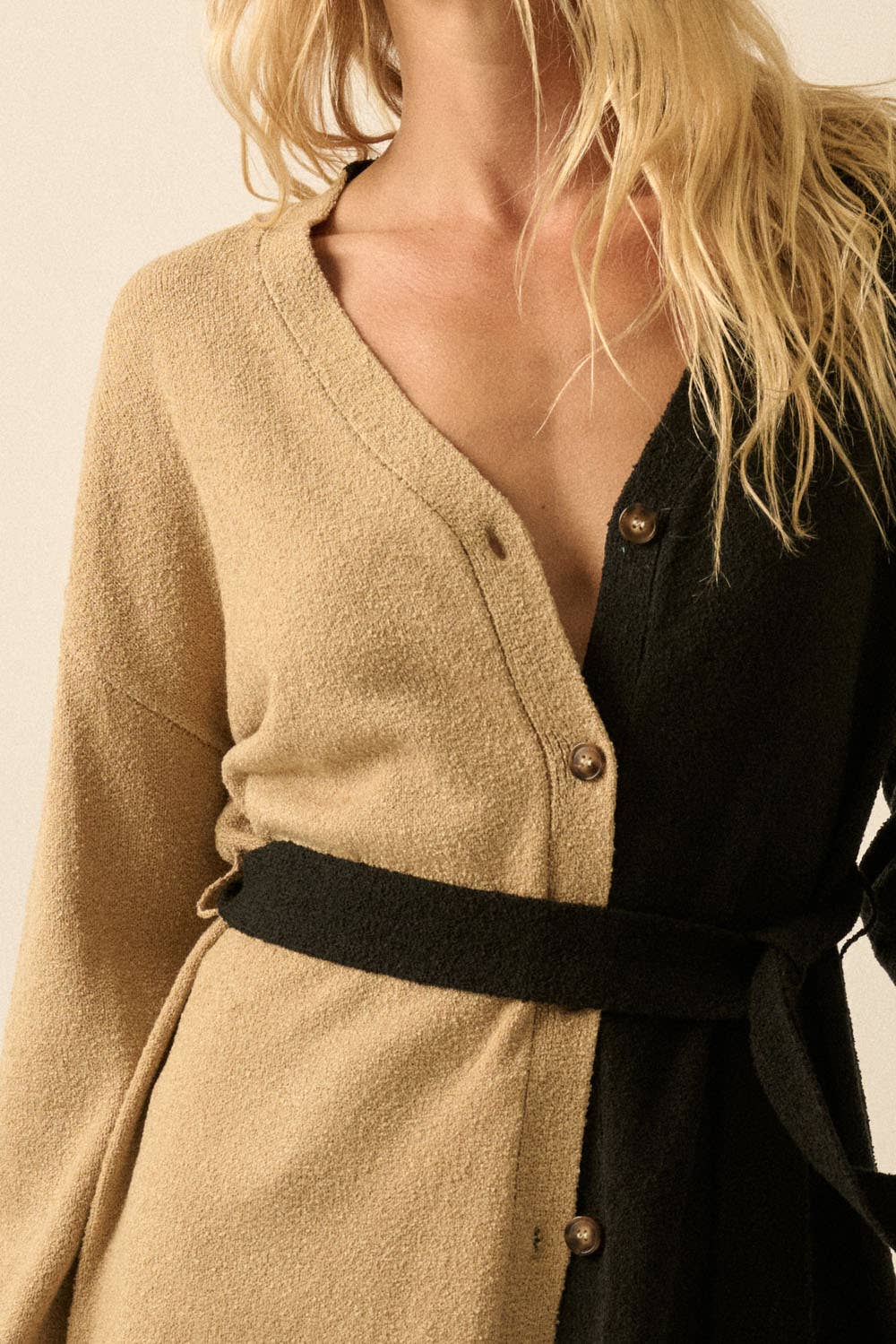 Colorblock Belted Cardigan