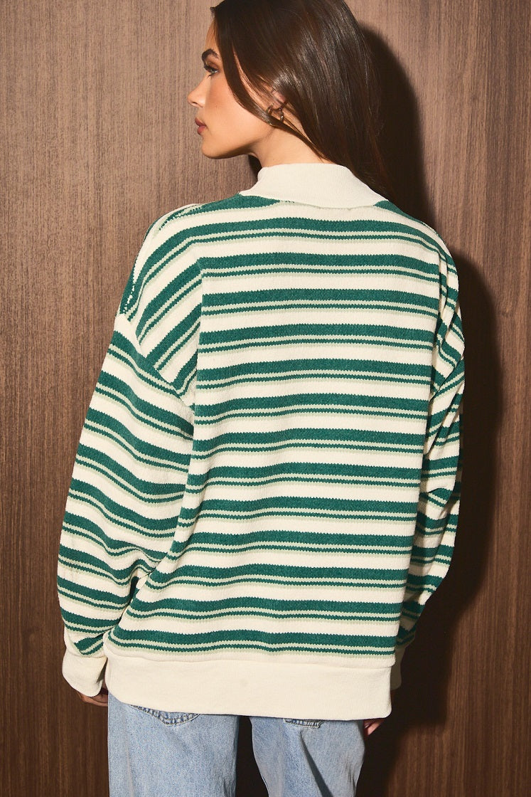 Striped Mock Neck Oversized Knit Sweater Top