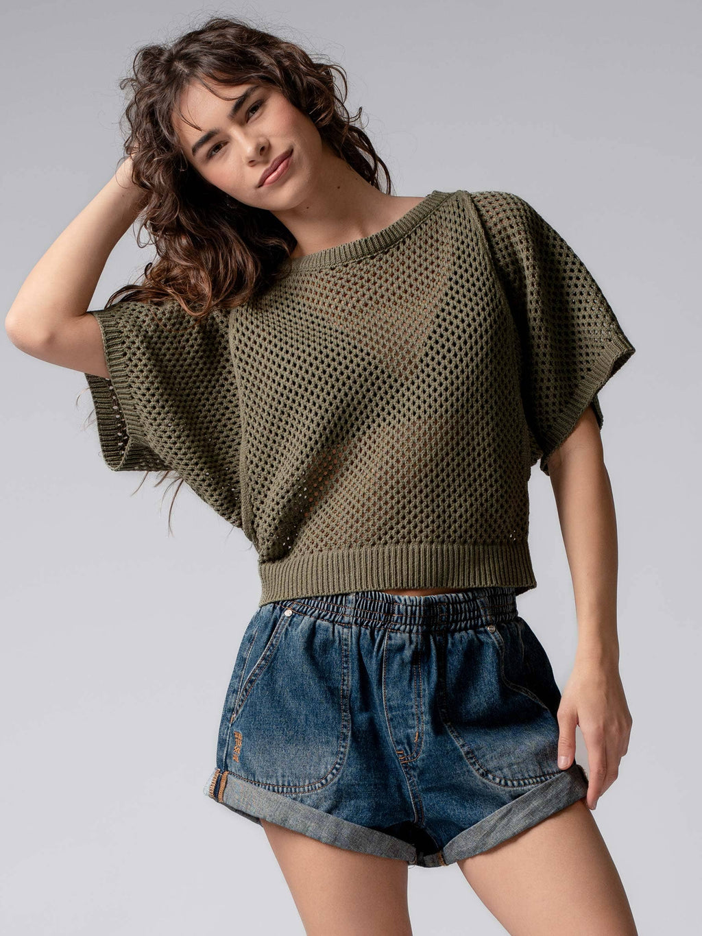 Spring Elastic Waist Cuffed Print Shorts