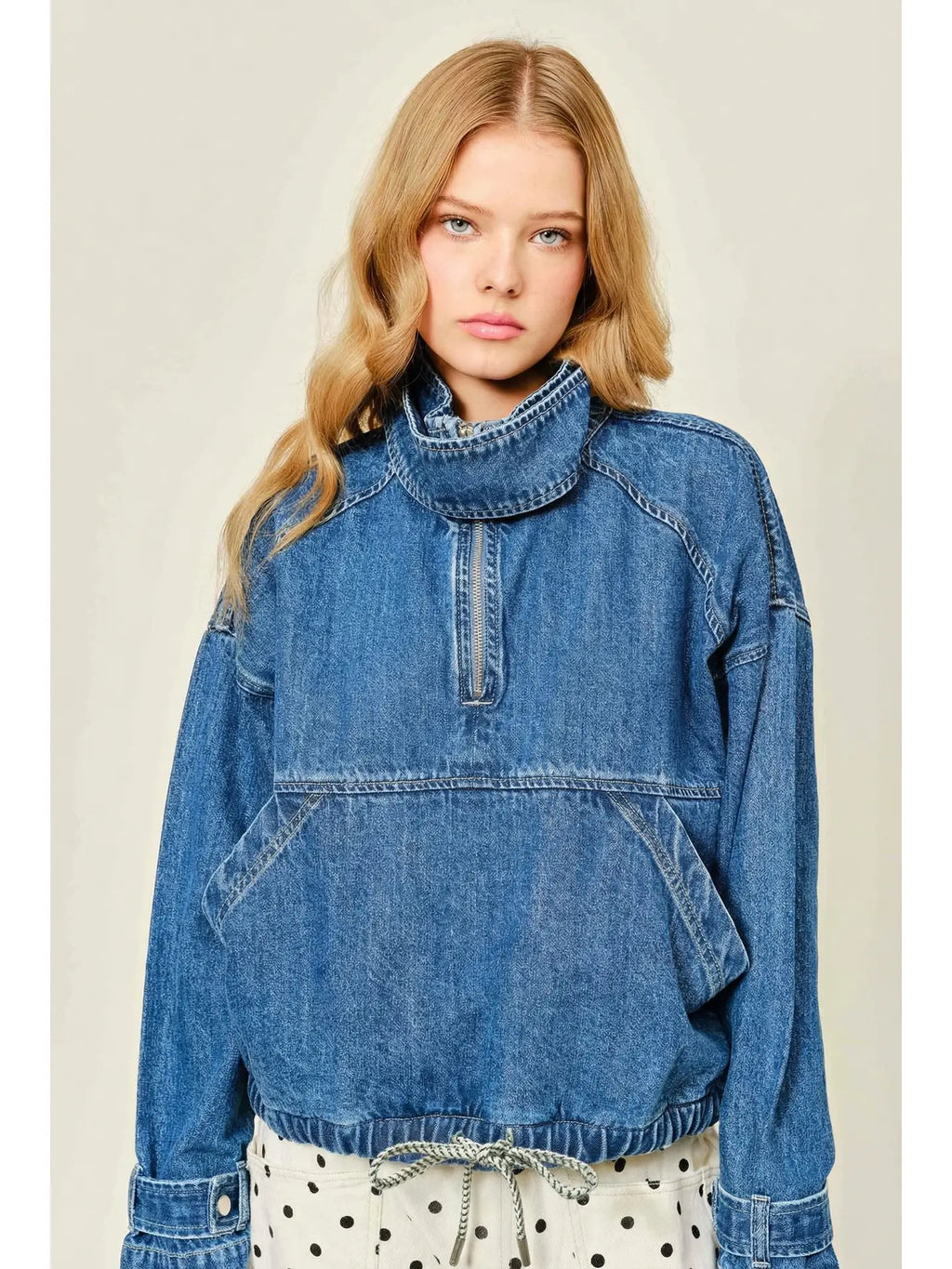 Pullover Denim Drawstring Jacket