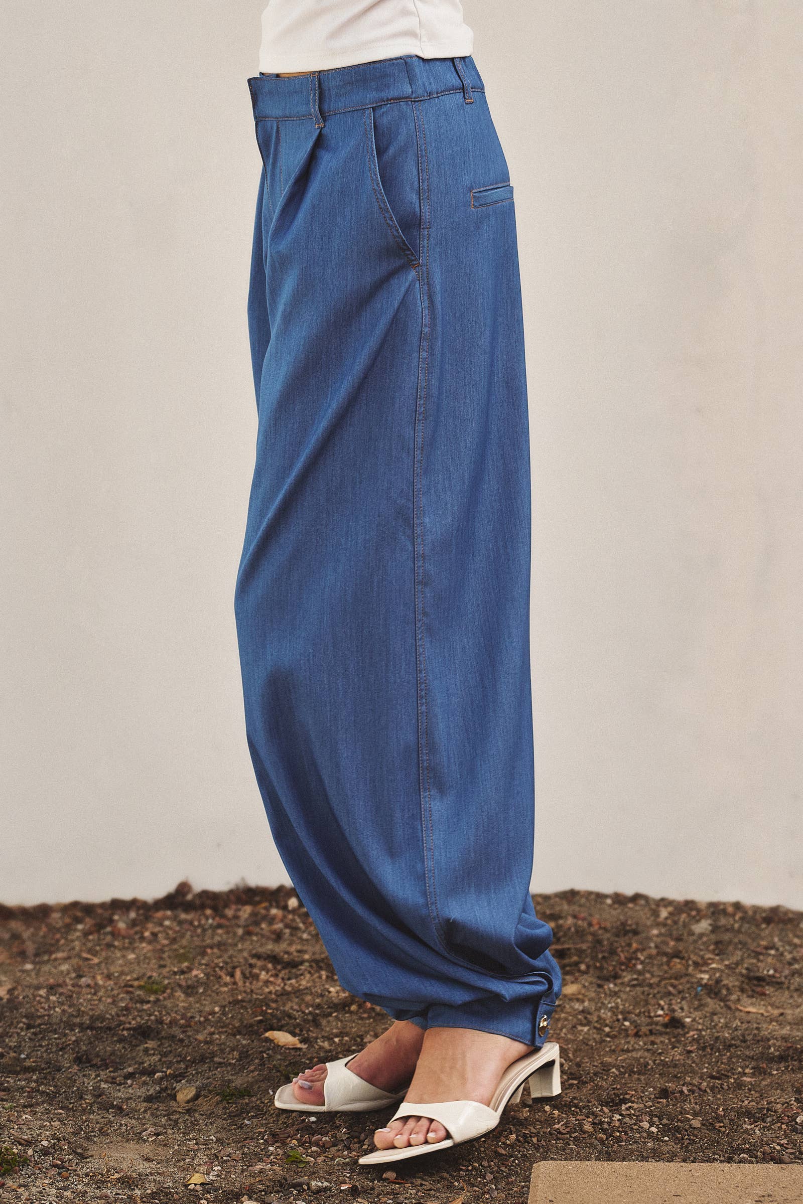 Soft Chambray Wide Leg Barrel Pants