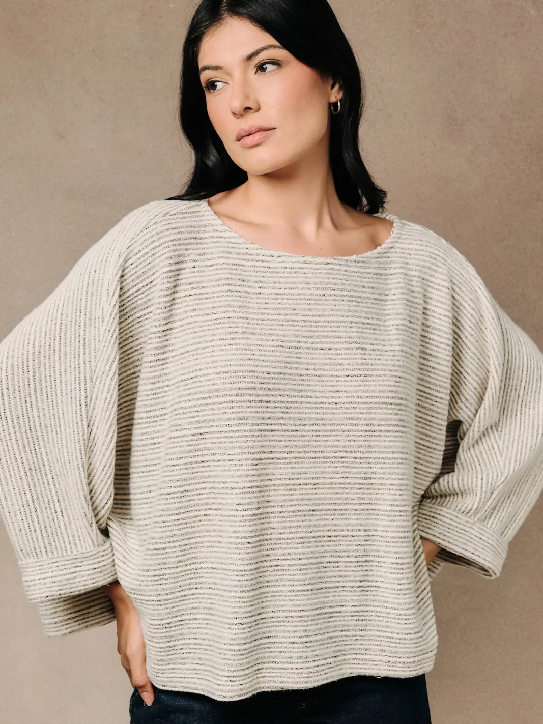 Cuffed Dolman Striped Top