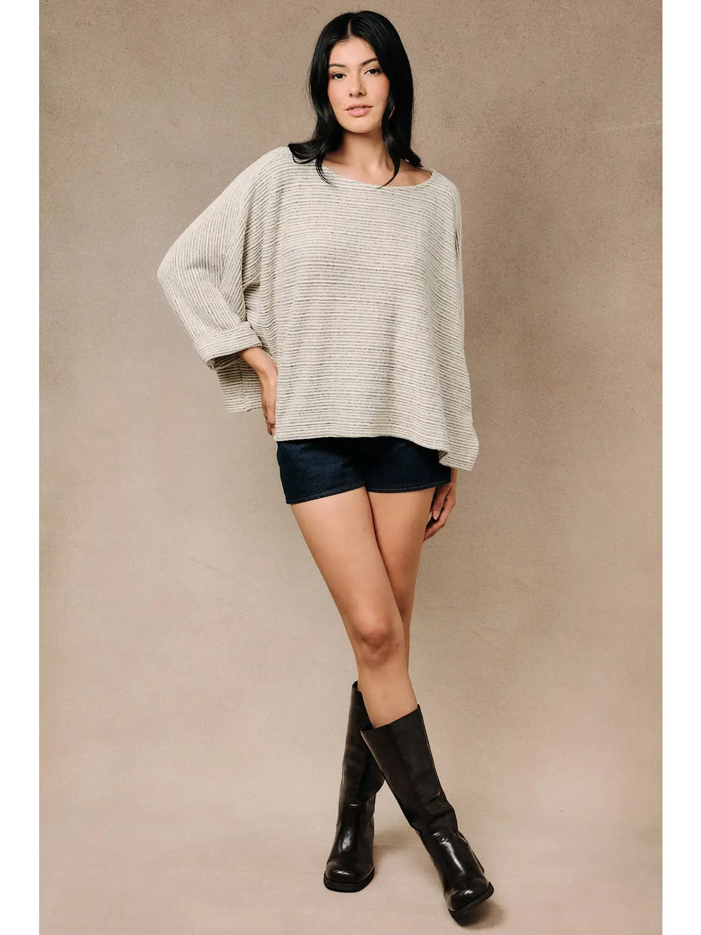 Cuffed Dolman Striped Top