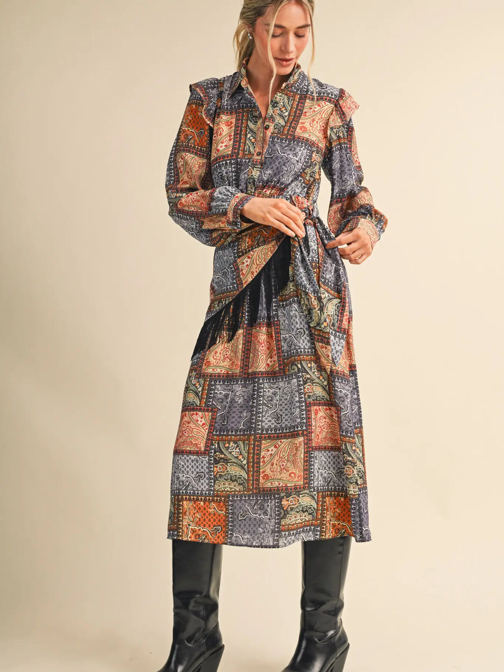 Patchwork Wrap Dress