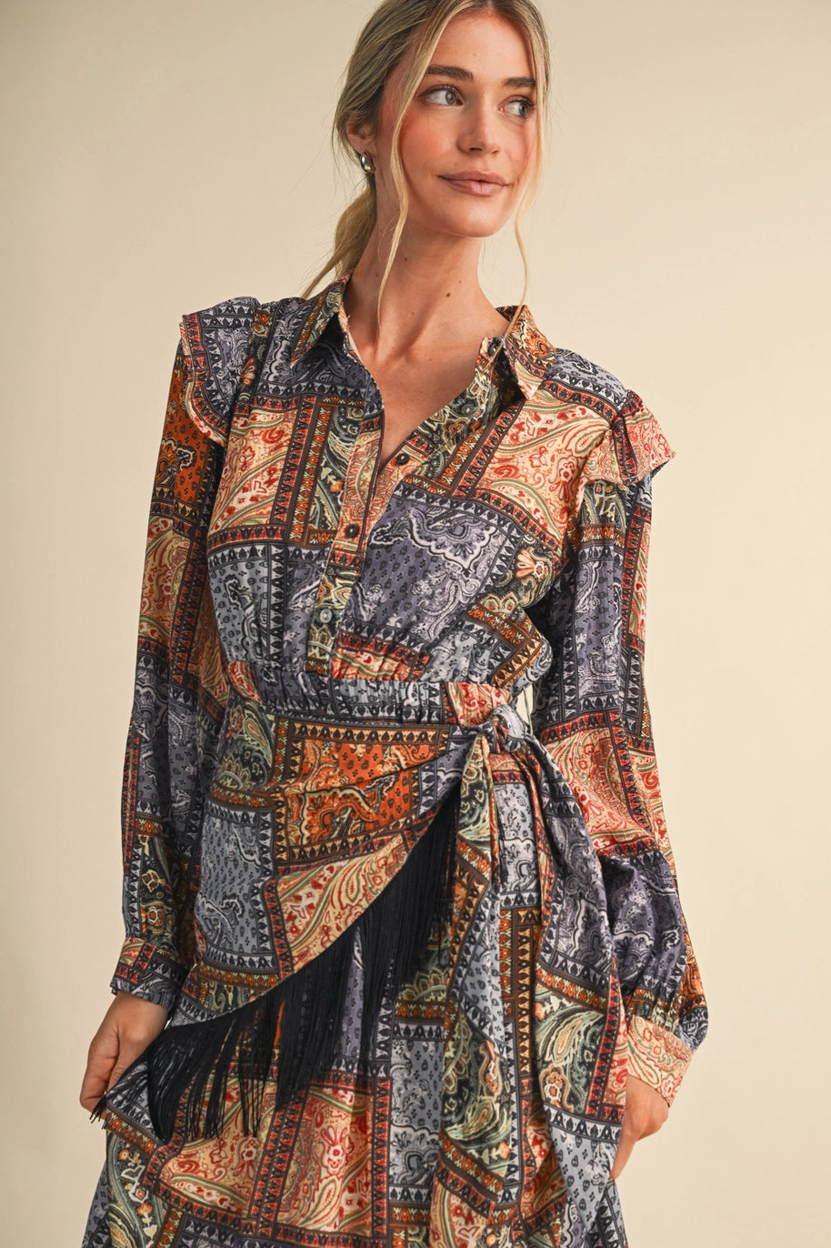 Patchwork Wrap Dress