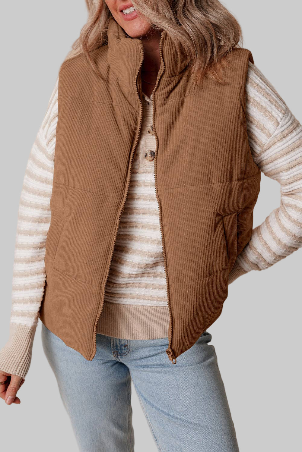 Corduroy Zipped Puffer Vest