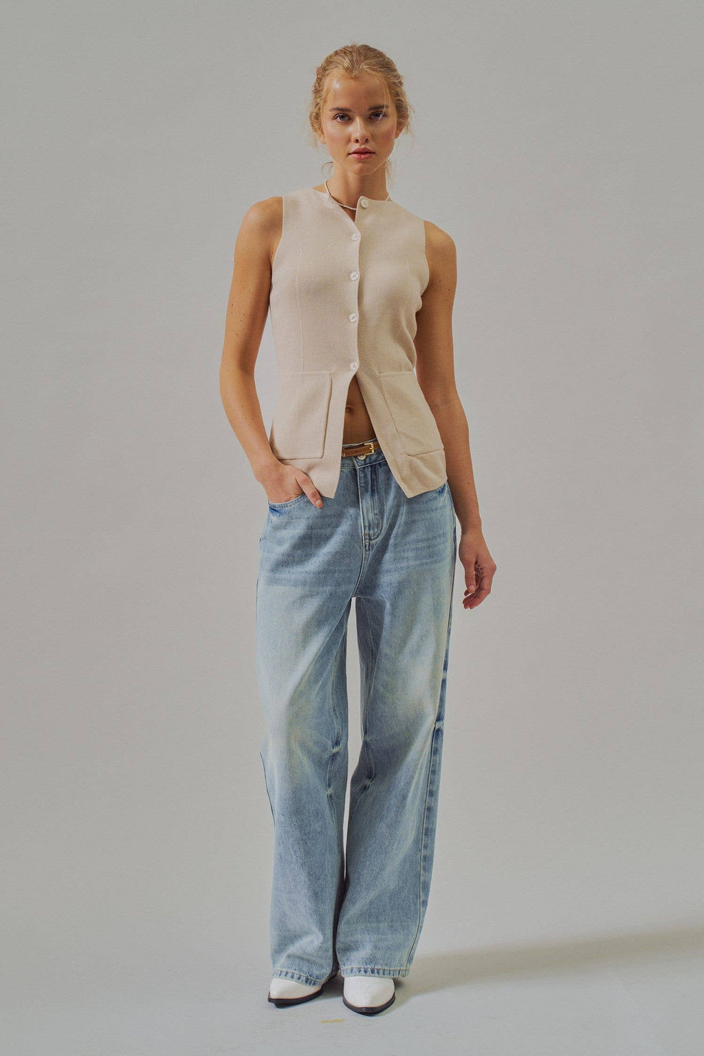 Button-Front Sweater Vest