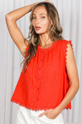 Lace Edge Sleeveless Swiss Dot Top