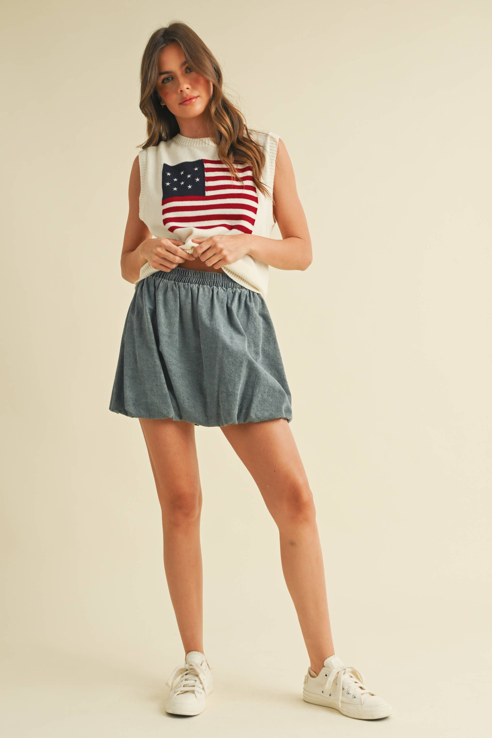USA FLAG SLEVELESS KNIT PULLOVER SWEATER