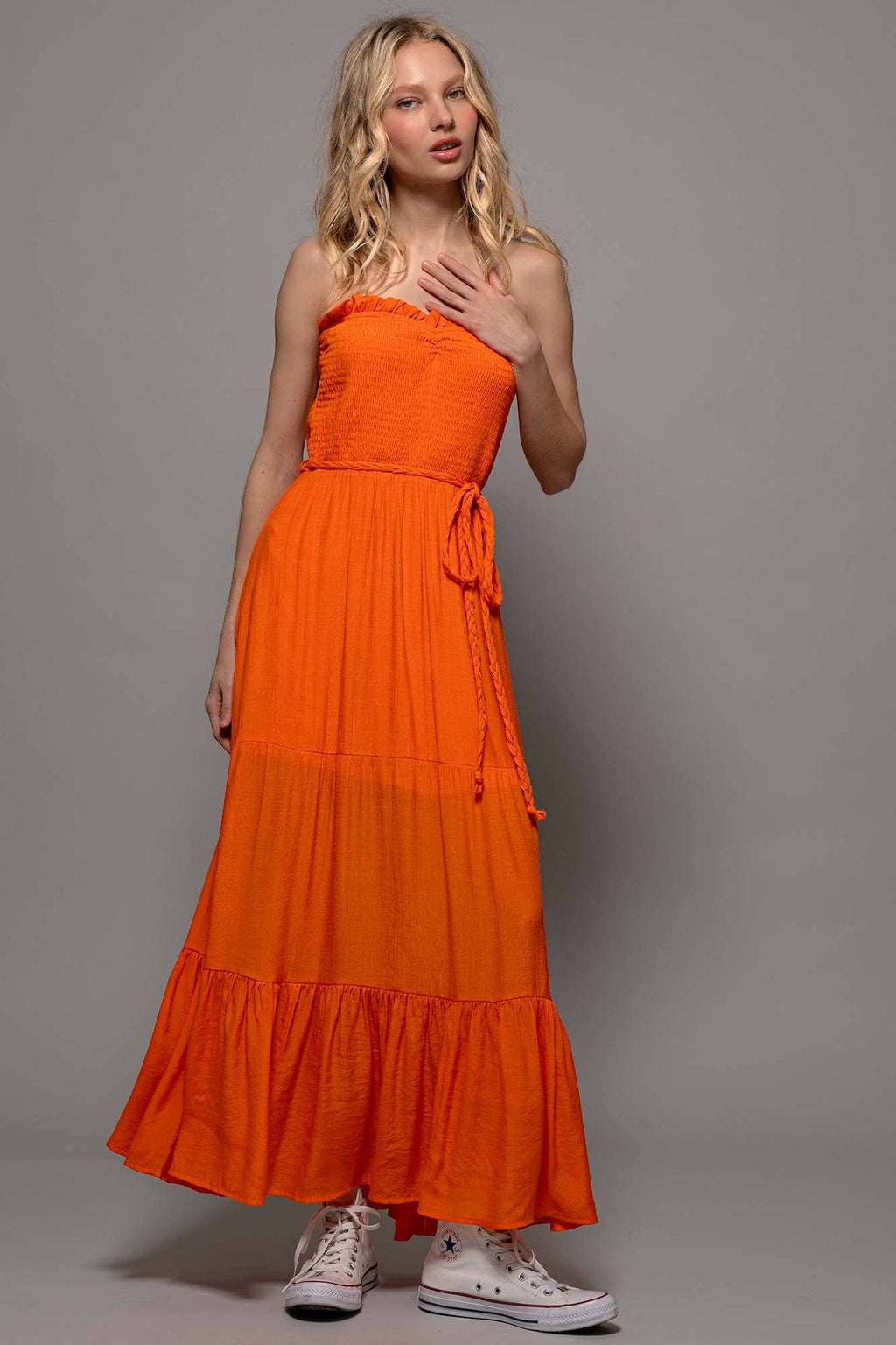 Smocked Tiered Ruffle Maxi Dress