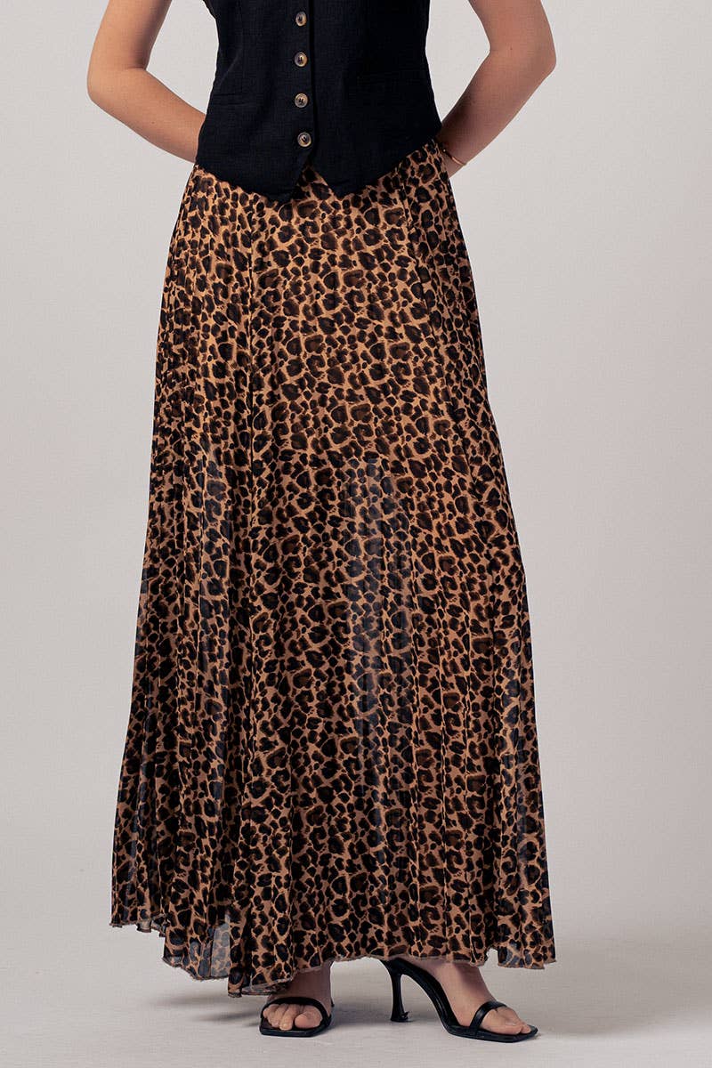 Sophisticated Leopard Print Pleated Flowy A Line Midi Skirt