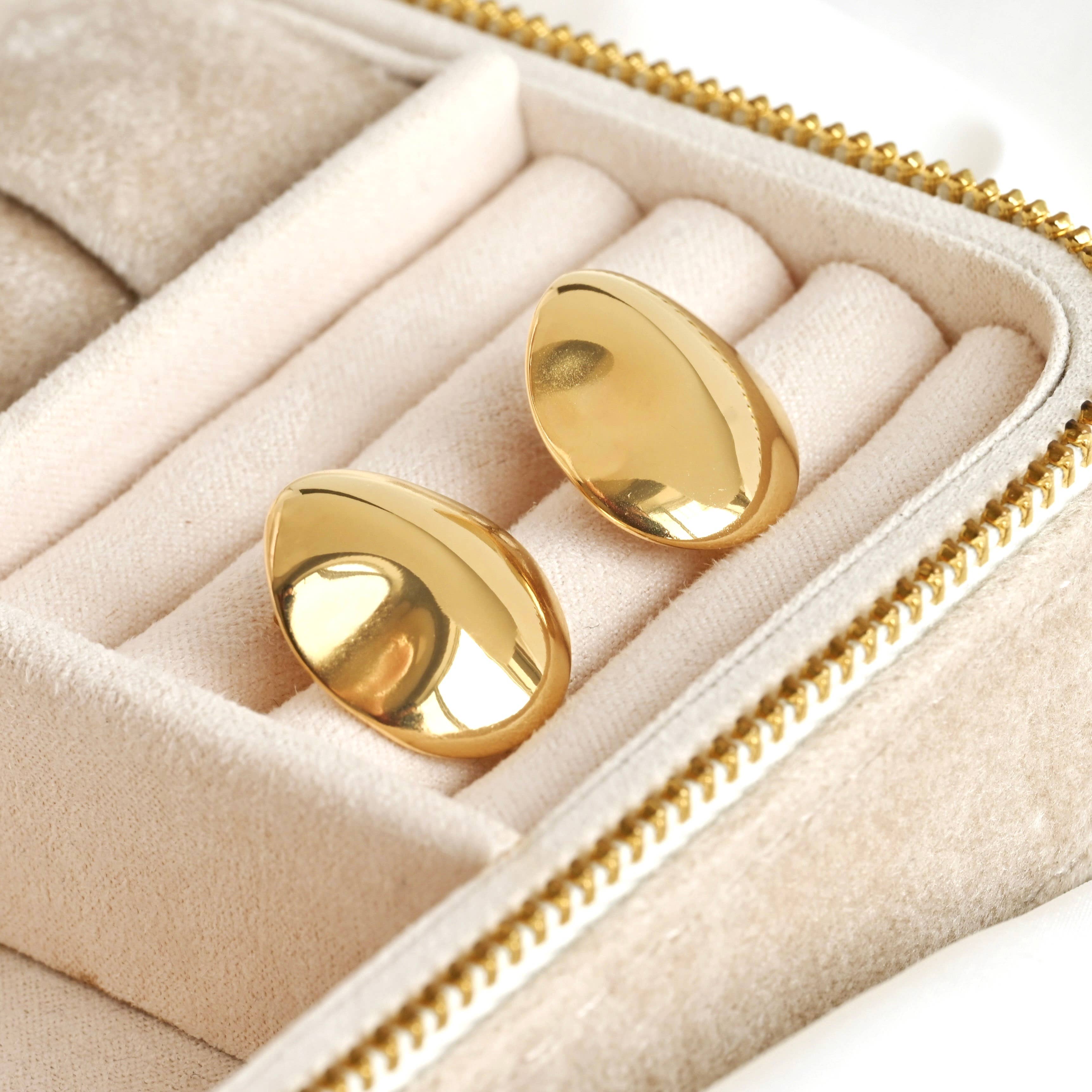 Sculpted Oval Earrings - Textured 18k Gold Oval Earrings