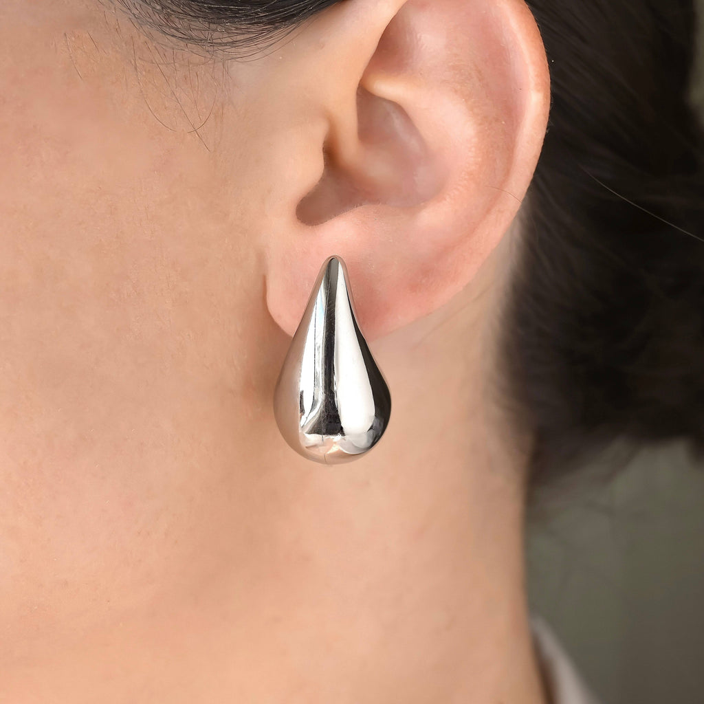Chunky Hollow Drop Earrings- Lightweight Tear Drop Studs