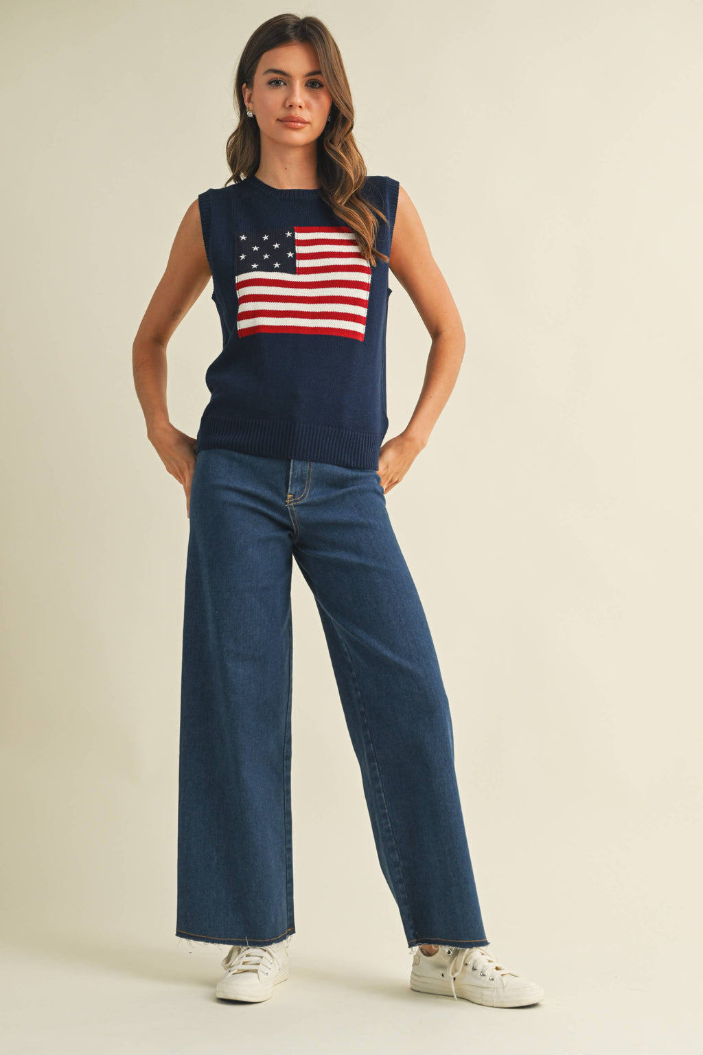 USA FLAG SLEVELESS KNIT PULLOVER SWEATER
