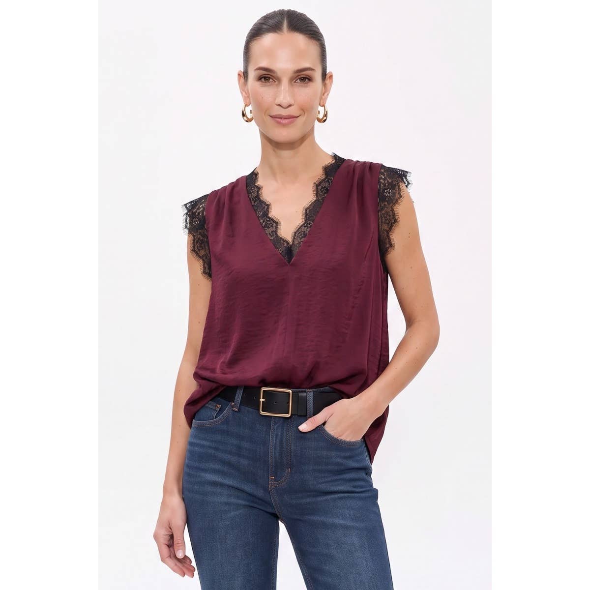 Neck Lace Trim Sleeveless Blouse
