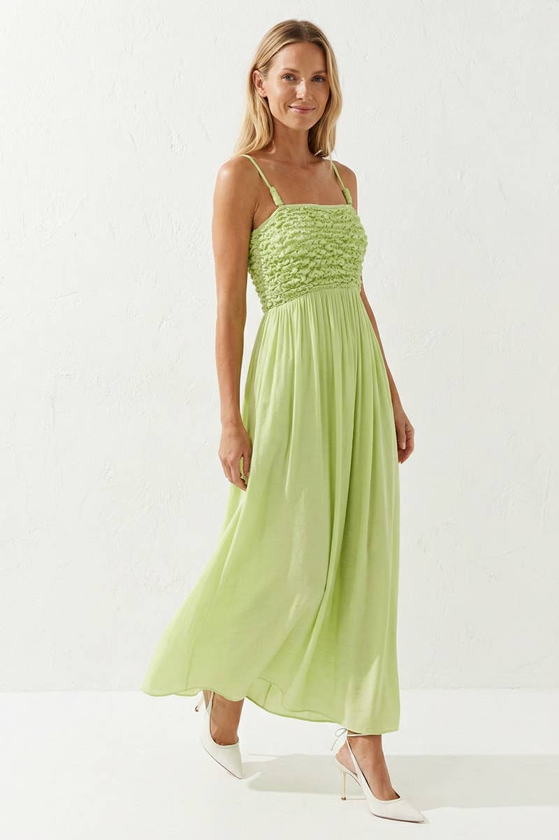 Smocked Maxi Dress With Cord Strap Detail