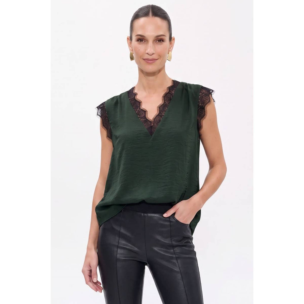 Neck Lace Trim Sleeveless Blouse
