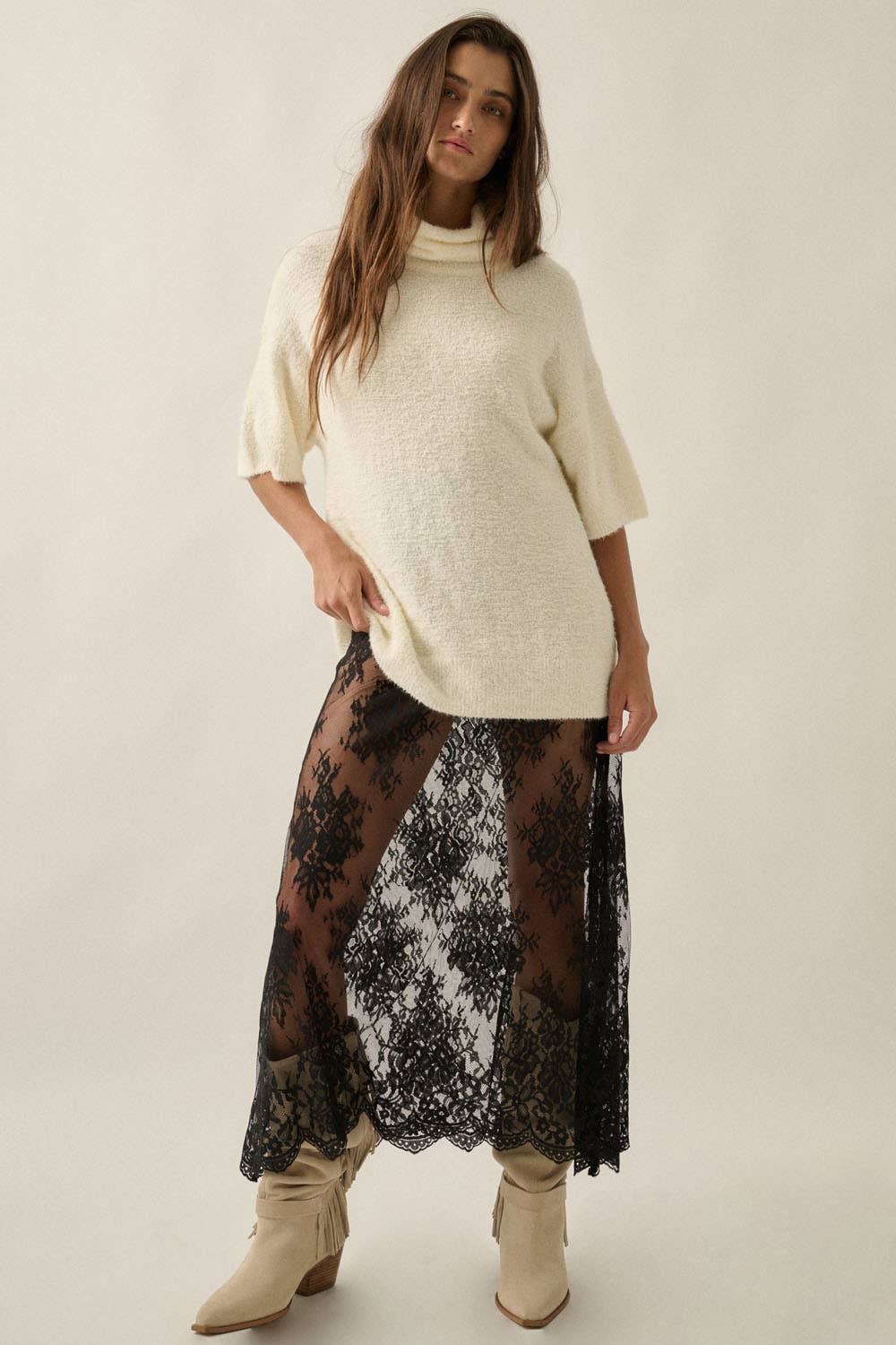 Short-Sleeve Cowl-Neck Sweater