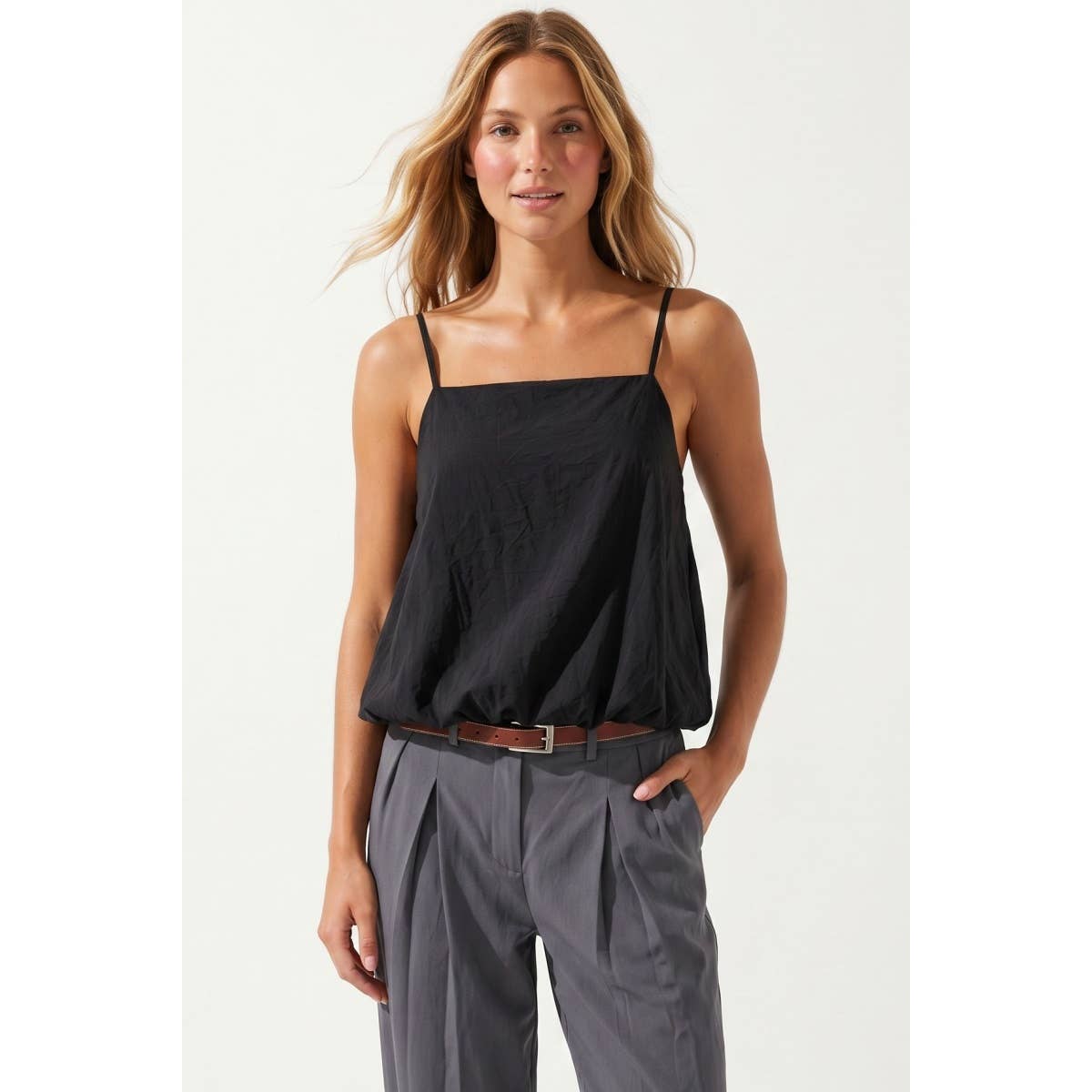 Billowy Cami Top With Bubble Hem